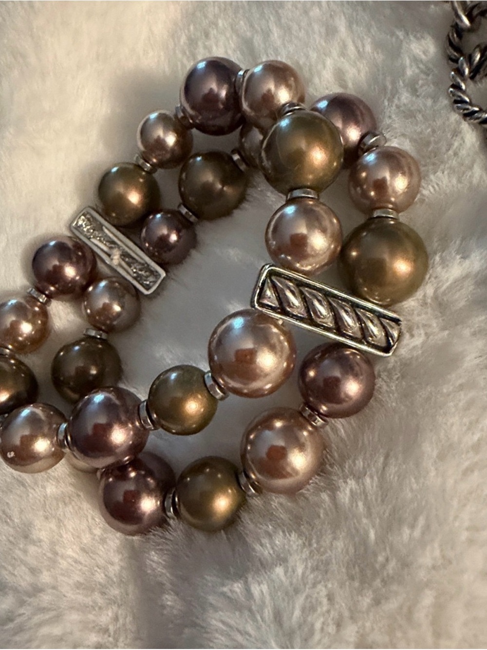 Faux Pearl Necklace & Bracelet Set Mauve/Champagne Tones